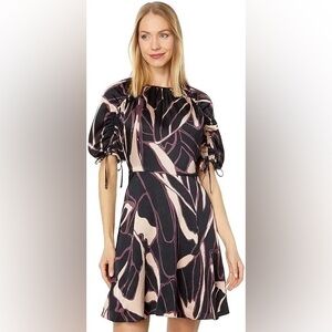 Ted Baker Gilliaa Printed Mini Fit-and-Flare with Puff Sleeve NWT size 1/ US 4